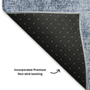 HomeRoots 9' X 12' Blue & Sky Blue Abstract Area Rug - Washable, UV Protected, Durable, Non-Slip Design 707598