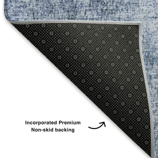 HomeRoots 9' X 12' Blue & Sky Blue Abstract Area Rug - Washable, UV Protected, Durable, Non-Slip Design 707598