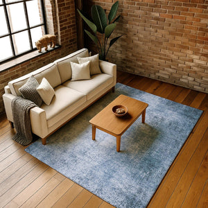 HomeRoots 9' X 12' Blue & Sky Blue Abstract Area Rug - Washable, UV Protected, Durable, Non-Slip Design 707598