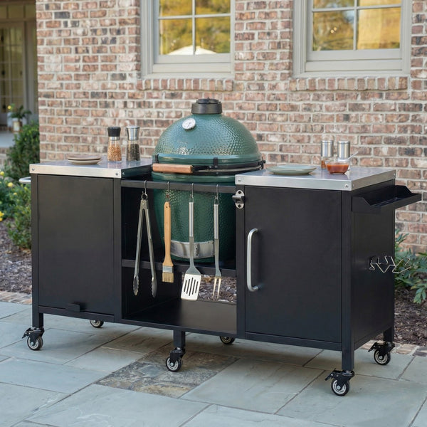 English Elm K&k Stainless Steel Outdoor Kitchen Island with Fold Out Prep Surface for Kamado Grills N707S000023B