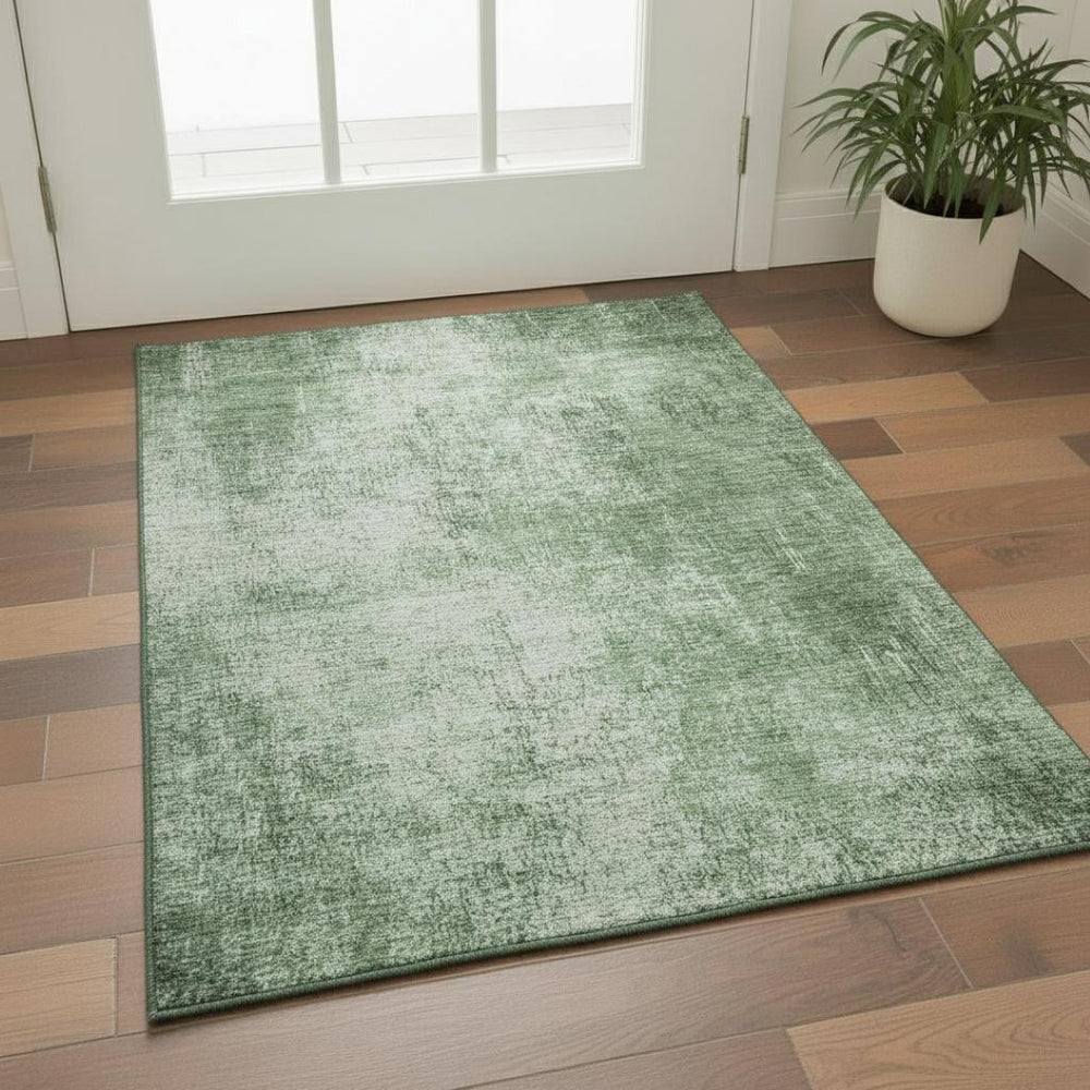 HomeRoots 5' x 8' Abstract Green and Gray Washable Area Rug with UV Protection for Active Homes & Families 707601