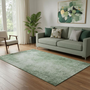 HomeRoots 8' Green and Gray Abstract Round Rug - Washable, UV-Protected, Non-Slip, Perfect for High-Traffic Areas 707602