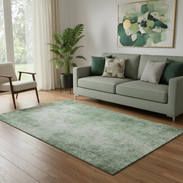 HomeRoots 8' Green and Gray Abstract Round Rug - Washable, UV-Protected, Non-Slip, Perfect for High-Traffic Areas 707602