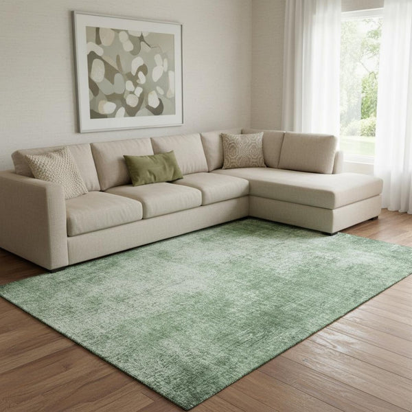 HomeRoots 9' X 12' Green and Gray Abstract Washable Area Rug with UV Protection for Stylish Family Spaces 707604