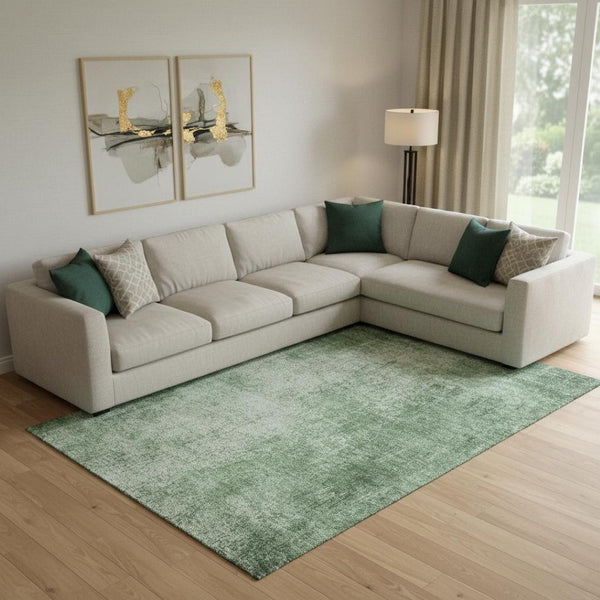 HomeRoots 10' X 14' Modern Green & Gray Abstract Area Rug - Washable, UV Protected, Durable for Daily Use 707605