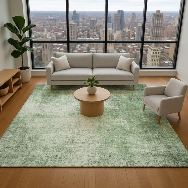 HomeRoots 10' X 14' Modern Green & Gray Abstract Area Rug - Washable, UV Protected, Durable for Daily Use 707605
