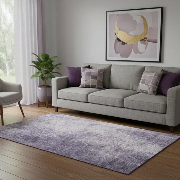 HomeRoots 8' Lavender and Gray Abstract Washable Round Rug - Durable, UV Protected, Ideal for Busy Homes! 707608