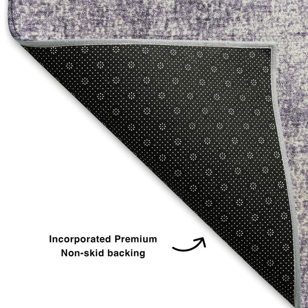 HomeRoots 8' Lavender and Gray Abstract Washable Round Rug - Durable, UV Protected, Ideal for Busy Homes! 707608