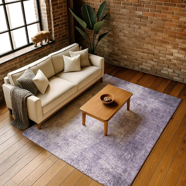 HomeRoots 8' Lavender and Gray Abstract Washable Round Rug - Durable, UV Protected, Ideal for Busy Homes! 707608