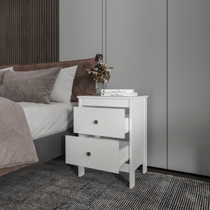 English Elm White Nightstand Two-Drawer Accent Table with Classic Knobs, Durable Wood Frame, Bright Versatile Style B062P323159