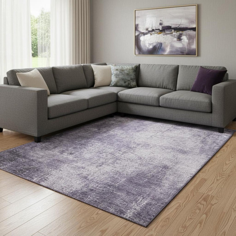 HomeRoots 9' X 12' Abstract Lavender and Gray Area Rug - Washable, Stain-Resistant with UV Protection, Durable Design 707610