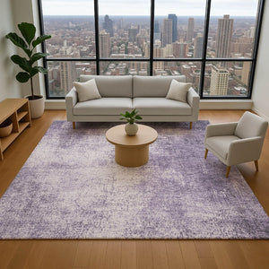 HomeRoots 9' X 12' Abstract Lavender and Gray Area Rug - Washable, Stain-Resistant with UV Protection, Durable Design 707610