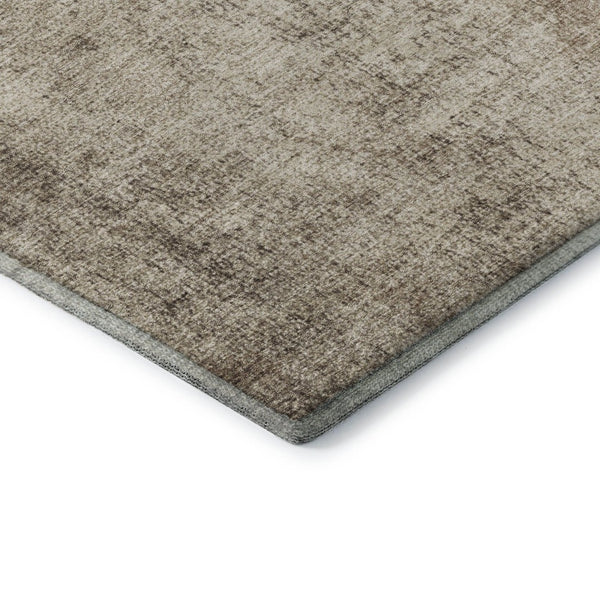 HomeRoots 8' Taupe and Beige Abstract Washable Round Rug - Durable, Stain-Resistant with UV Protection, 8ft 707614