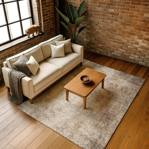 HomeRoots 8' Taupe and Beige Abstract Washable Round Rug - Durable, Stain-Resistant with UV Protection, 8ft 707614