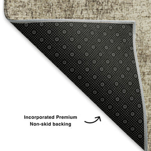 HomeRoots 9' X 12' Abstract Washable Area Rug in Taupe & Beige - Durable, UV-Protected, Ideal for High-Traffic Spaces 707616