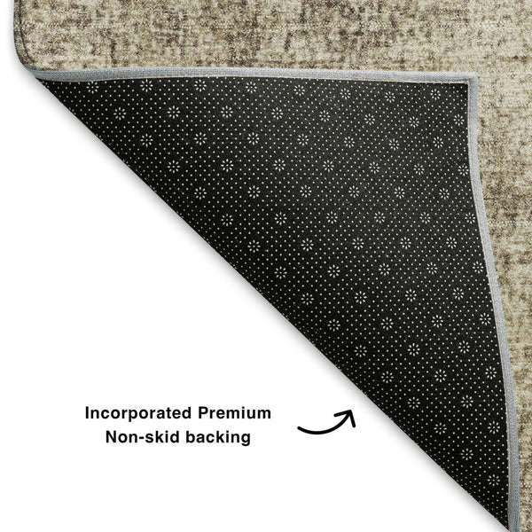 HomeRoots 9' X 12' Abstract Washable Area Rug in Taupe & Beige - Durable, UV-Protected, Ideal for High-Traffic Spaces 707616