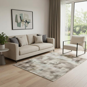 HomeRoots 8' Washable Chocolate and Beige Abstract Round Rug with UV Protection for Modern Living Spaces 707620