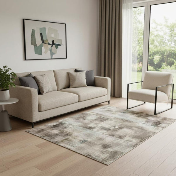 HomeRoots 8' Washable Chocolate and Beige Abstract Round Rug with UV Protection for Modern Living Spaces 707620