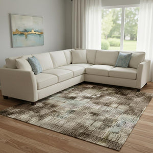 HomeRoots 9' X 12' Chocolate & Beige Abstract Area Rug - Washable, UV Protected, Durable for High-Traffic Areas 707622