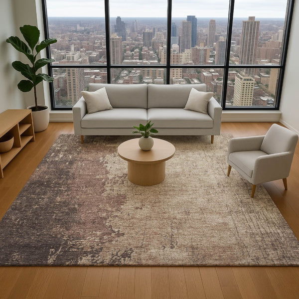 HomeRoots 10' X 14' Chocolate and Beige Abstract Area Rug - Durable, Stain-Resistant, UV-Protected Design! 707623