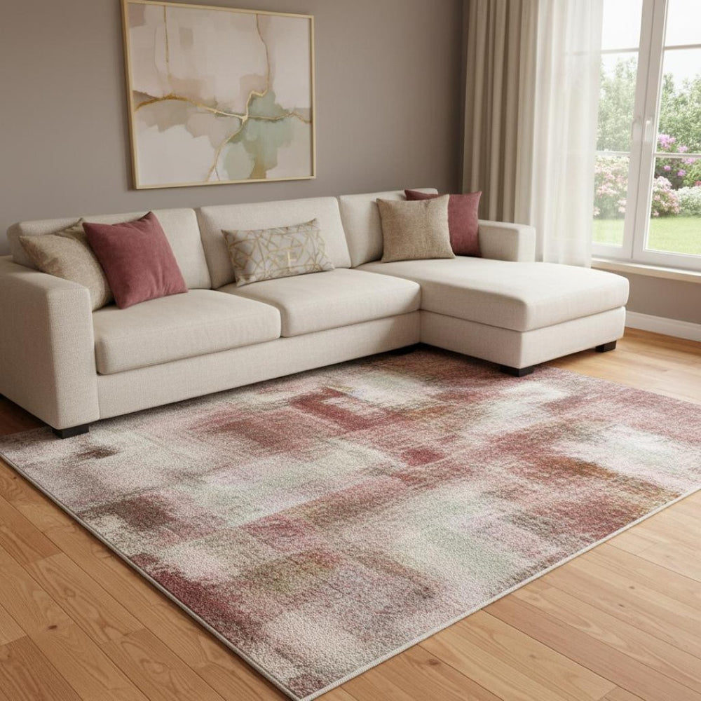 HomeRoots 9' X 12' Coral & Burgundy Abstract Washable Area Rug with UV Protection for Stylish, Busy Homes 707628