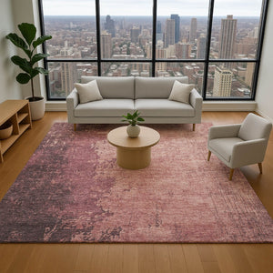 HomeRoots 9' X 12' Coral & Burgundy Abstract Washable Area Rug with UV Protection for Stylish, Busy Homes 707628