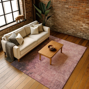 HomeRoots 9' X 12' Coral & Burgundy Abstract Washable Area Rug with UV Protection for Stylish, Busy Homes 707628