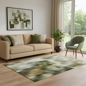 HomeRoots 8' Olive Green and Brown Abstract Washable Round Rug – Durable, UV-Protected for Homes with Kids & Pets 707632