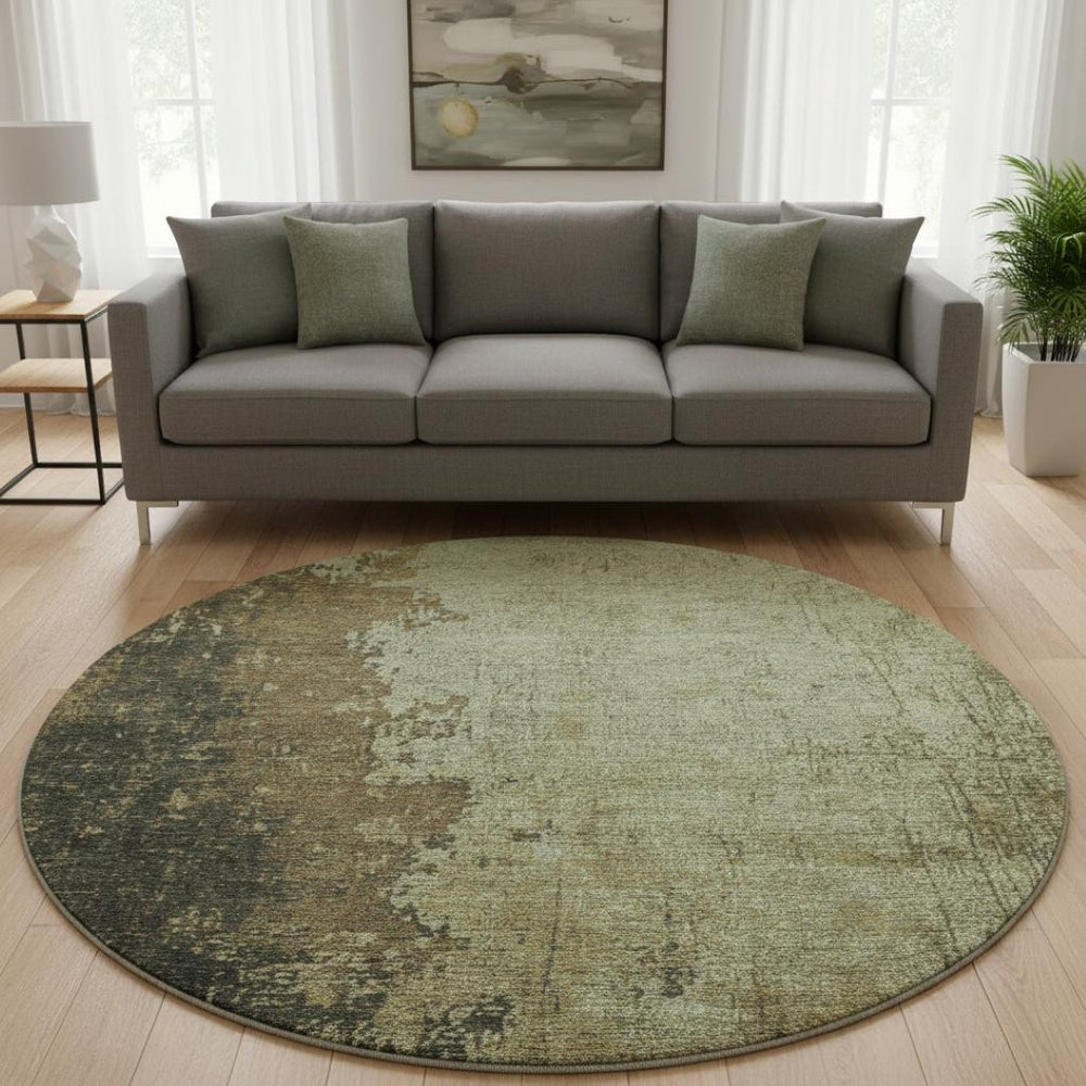 HomeRoots 8' X 10' Washable Olive Green and Brown Abstract Area Rug with UV Protection for Stylish Durability 707633
