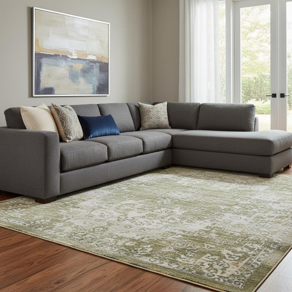 HomeRoots 9' X 12' Olive Green and Brown Abstract Washable Area Rug with UV Protection for High-Traffic Homes 707634