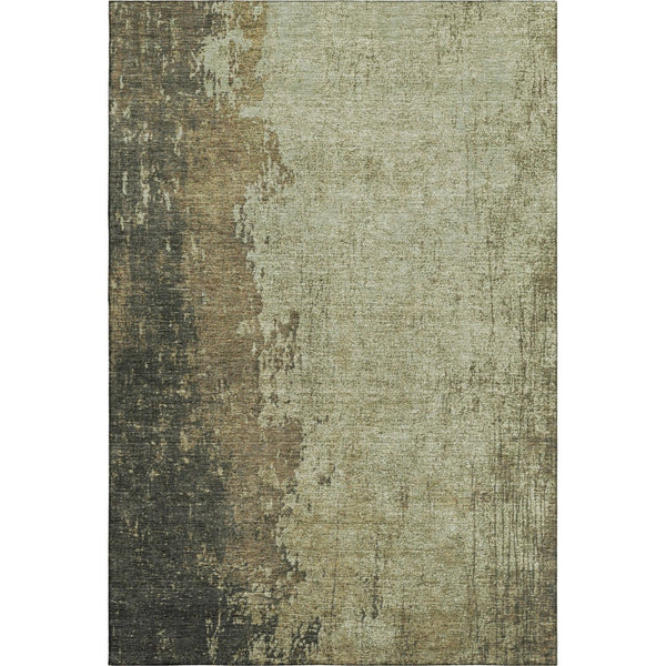 HomeRoots 9' X 12' Olive Green and Brown Abstract Washable Area Rug with UV Protection for High-Traffic Homes 707634