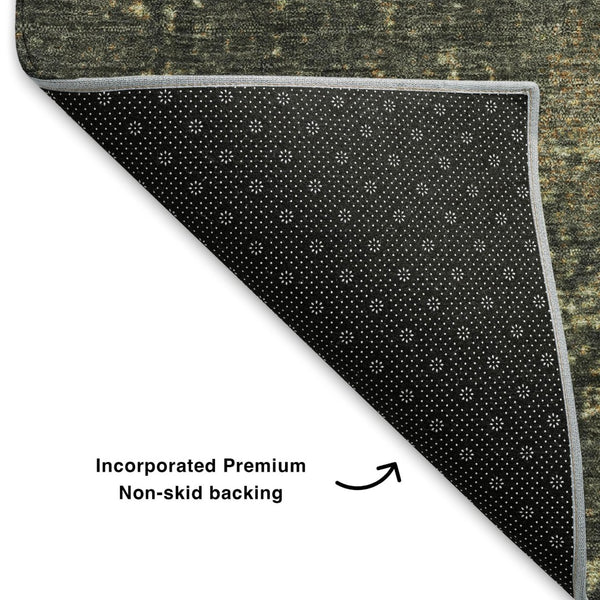HomeRoots 9' X 12' Olive Green and Brown Abstract Washable Area Rug with UV Protection for High-Traffic Homes 707634