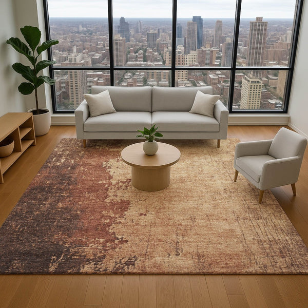 HomeRoots 9' X 12' Modern Rust & Copper Abstract Washable Area Rug with UV Protection for Stylish Spaces 707640