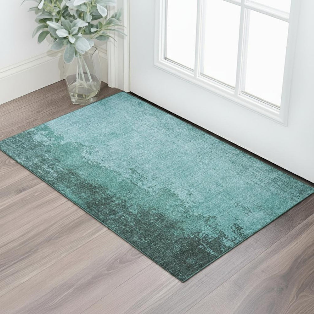 HomeRoots 5' X 8' Stylish Teal and Gray Abstract Area Rug - Washable, UV Protected, Pet-Friendly & Durable! 707643