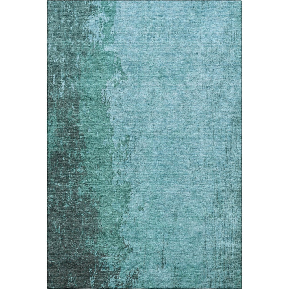 HomeRoots 8' Teal and Gray Abstract Washable Round Rug - Durable, Stain-Resistant, UV Protected for Modern Spaces 707644