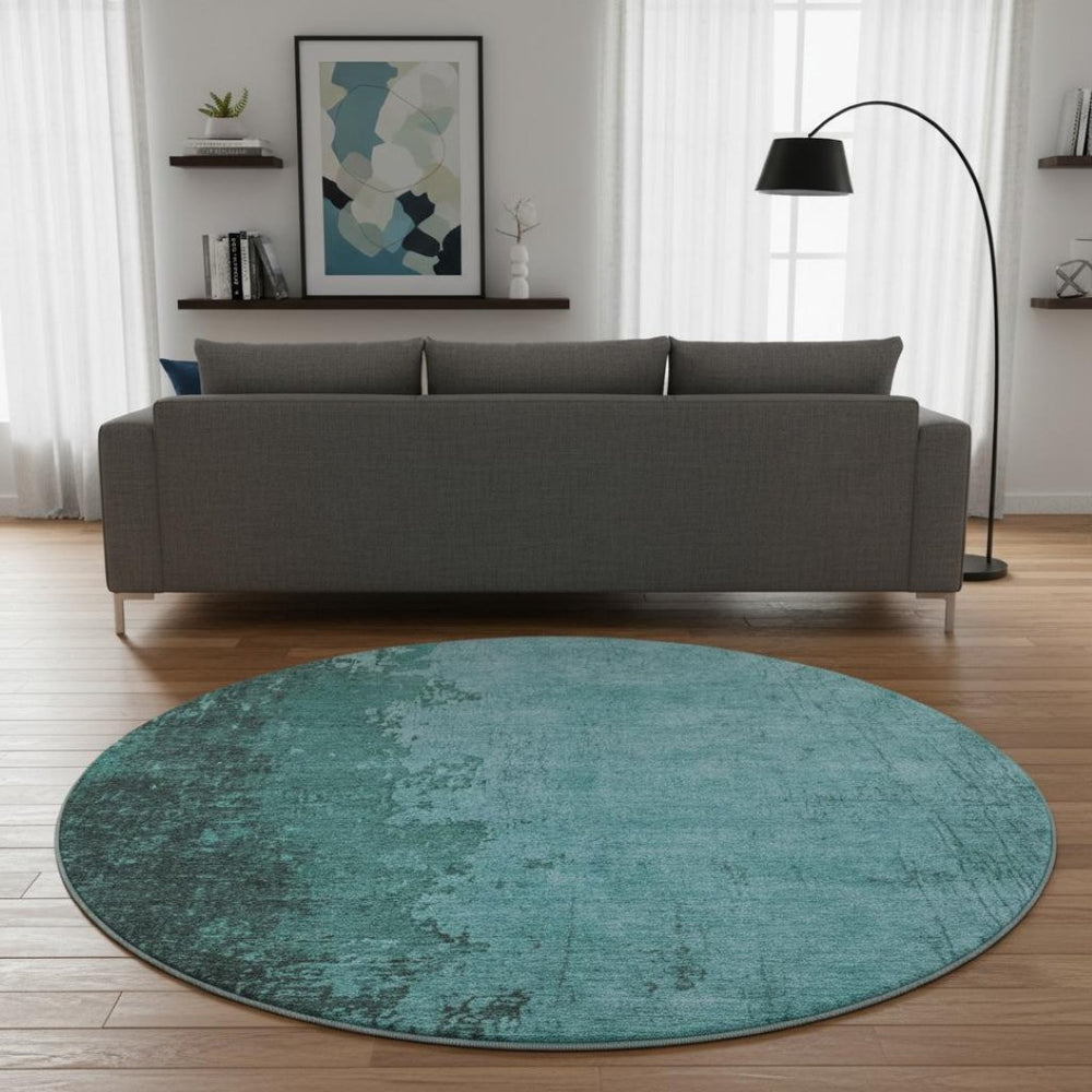 HomeRoots 8' X 10' Teal and Gray Abstract Washable Area Rug with UV Protection for Modern Living Spaces 707645