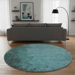 HomeRoots 8' X 10' Teal and Gray Abstract Washable Area Rug with UV Protection for Modern Living Spaces 707645