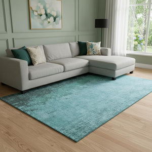 HomeRoots 9' X 12' Teal & Gray Abstract Area Rug - Washable, UV-Protected, Stain-Resistant for Modern Homes 707646
