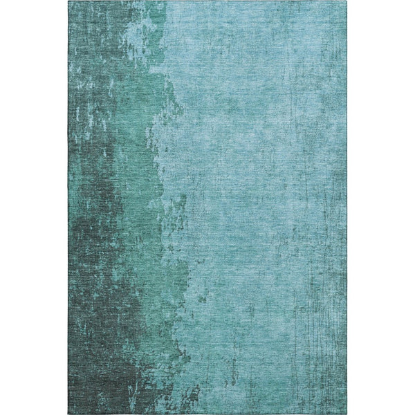 HomeRoots 9' X 12' Teal & Gray Abstract Area Rug - Washable, UV-Protected, Stain-Resistant for Modern Homes 707646