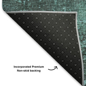 HomeRoots 9' X 12' Teal & Gray Abstract Area Rug - Washable, UV-Protected, Stain-Resistant for Modern Homes 707646