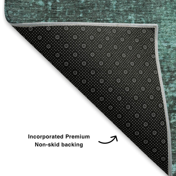 HomeRoots 9' X 12' Teal & Gray Abstract Area Rug - Washable, UV-Protected, Stain-Resistant for Modern Homes 707646
