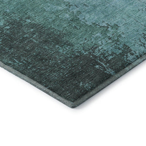 HomeRoots 9' X 12' Teal & Gray Abstract Area Rug - Washable, UV-Protected, Stain-Resistant for Modern Homes 707646