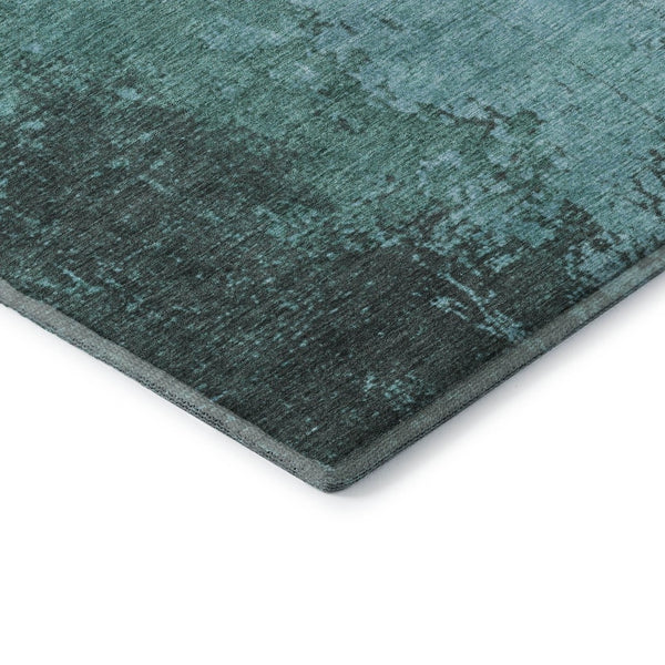 HomeRoots 9' X 12' Teal & Gray Abstract Area Rug - Washable, UV-Protected, Stain-Resistant for Modern Homes 707646