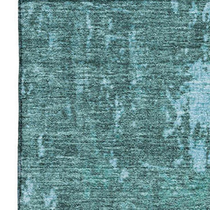 HomeRoots 9' X 12' Teal & Gray Abstract Area Rug - Washable, UV-Protected, Stain-Resistant for Modern Homes 707646