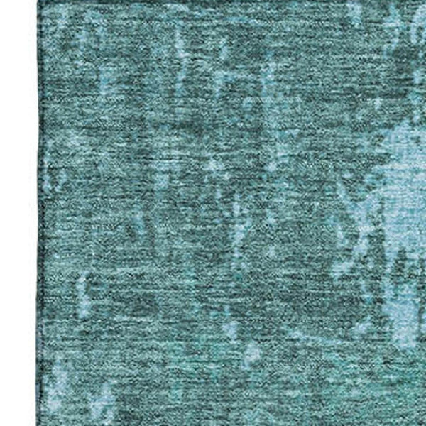 HomeRoots 9' X 12' Teal & Gray Abstract Area Rug - Washable, UV-Protected, Stain-Resistant for Modern Homes 707646