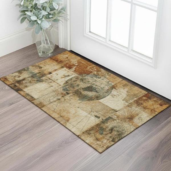 HomeRoots 5' X 8' Washable Beige Gray Rust Geometric Area Rug with UV Protection for Modern Home Decor 707649