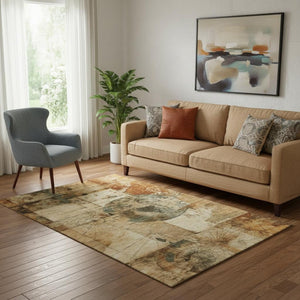 HomeRoots 8' Washable Round Rug in Beige, Gray & Rust – Stylish, Durable, UV-Protected for Homes with Kids & Pets 707650