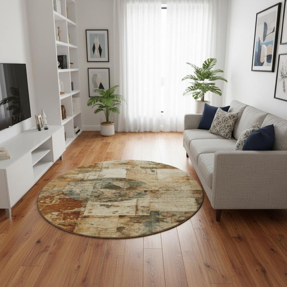 HomeRoots 8' X 10' Stylish Beige Gray and Rust Geometric Washable Area Rug for Modern Homes & Families 707651
