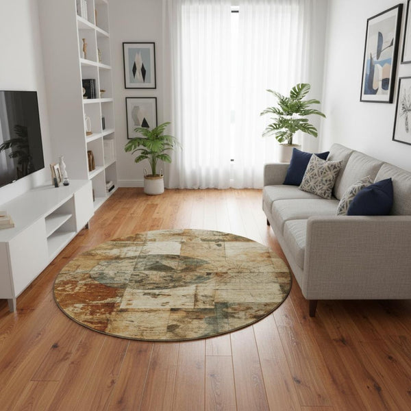 HomeRoots 8' X 10' Stylish Beige Gray and Rust Geometric Washable Area Rug for Modern Homes & Families 707651