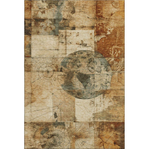 HomeRoots 9' X 12' Geometric Washable Area Rug - Durable Beige, Gray & Rust Design with UV Protection & Non-Slip Backing 707652